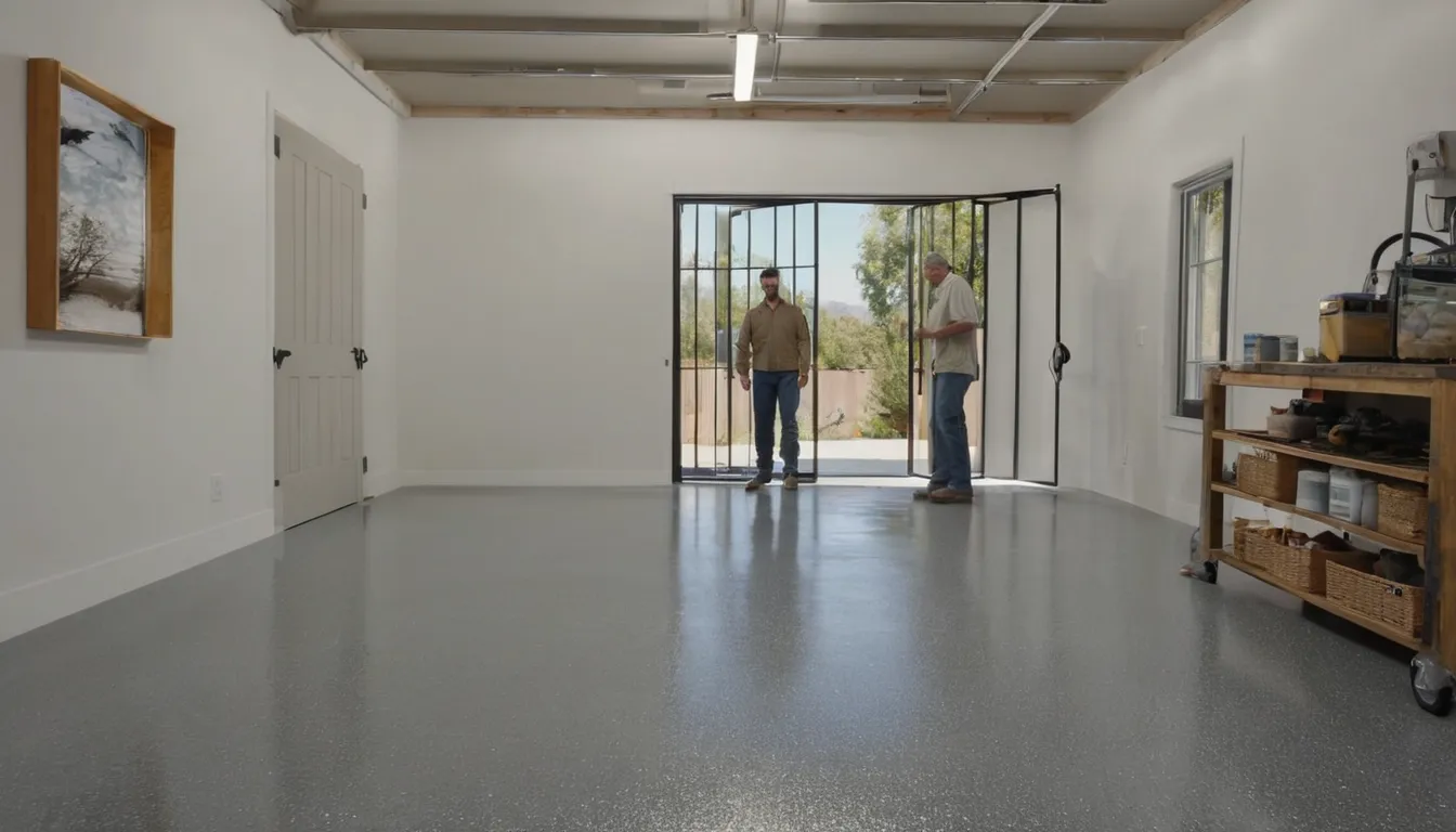Homeowner and a local provider looking over a clean epoxy garage floor in the Vallejo area